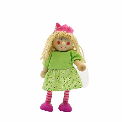 Ahşap Esnek Peri Bebeği Koyu Pembe Ayakkabılı