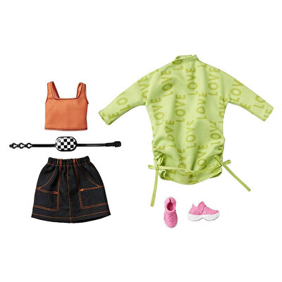 Barbie'nin Kıyafet Koleksiyonu İkili Paketler Love Baskılı Yeşil Bluz GRC92