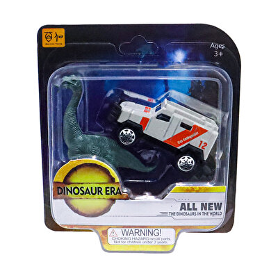 Metal Arabalı Jurassic Era Kauçuk Dinozor Seti Turuncu