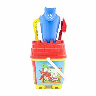 Resimli Kırmızı Kapaklı Mavi Suluklu Kale Kova Seti