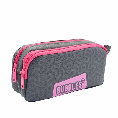 Bubbles Triangle Kalem Çantası Gri Pembe