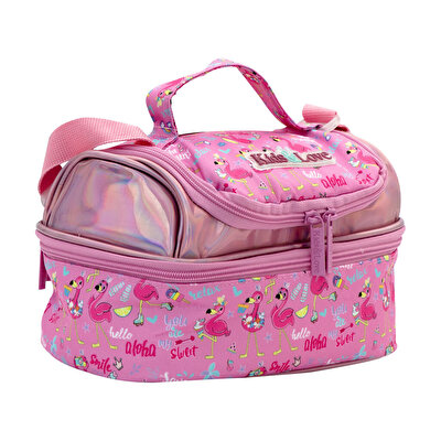 Kaukko Kids&Love Aynalı Taşlı Flamingo Termos Beslenme Çantası