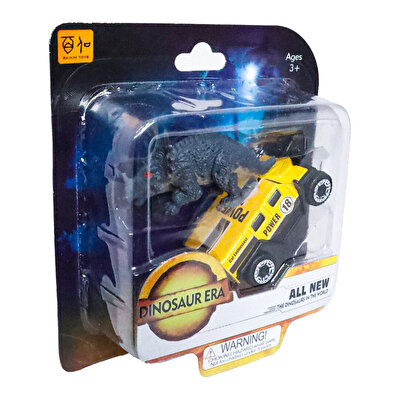 Metal Arabalı Jurassic Era Kauçuk Dinozor Seti Sarı