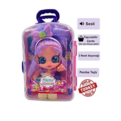 Sesli ve Taşınabilir Çantalı Şeker Kız Roza Bebek
