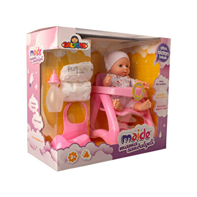 Konuşan Maide Bebek Mama Sandalyeli Oyun Seti Çiçek Tişörtlü