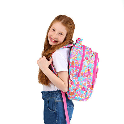 Kaukko Kids Aynalı Nakışlı Cupcake Pembe Okul Çantası