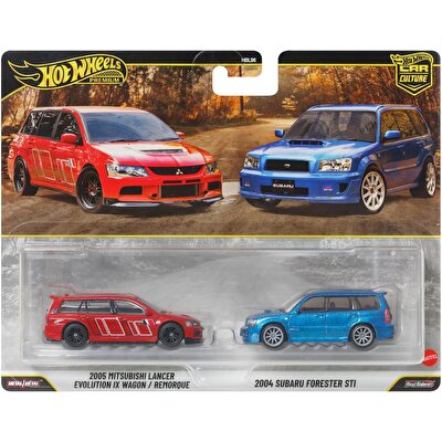 Hot Wheels 2'li̇ Premium Araba 2005 Mitsubishi Lancer Evolution IX Wagon & 2004 Subaru Forester STI JHW46