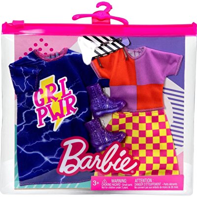 Barbie'nin Kıyafet Koleksiyonu İkili Paketler Sarı Pembe Kareli Etek HBV69