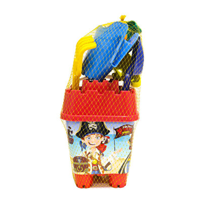 Resimli Kırmızı Kapaklı Full Parçalı Mavi Suluklu Dev Kova Seti 1029