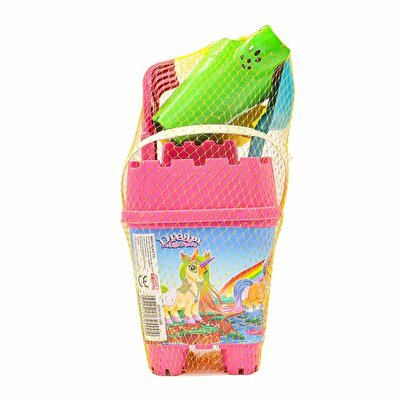 Resimli Pembe Kapaklı Full Parçalı Yeşil Suluklu Dev Kova Seti 1029