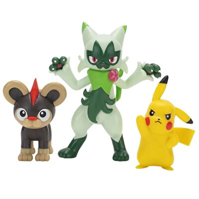 Pokemon Battle 3'lü Fi̇gür Seti̇ Pikachu Floragato Litleo