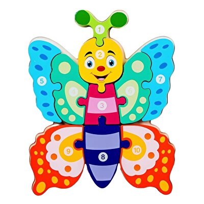 Ahşap Renkli Kelebek Sayı Puzzle