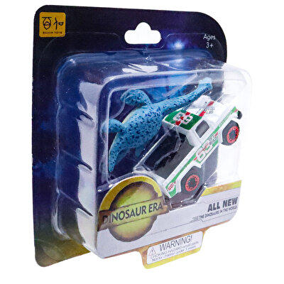 Metal Arabalı Jurassic Era Kauçuk Dinozor Seti Yeşil