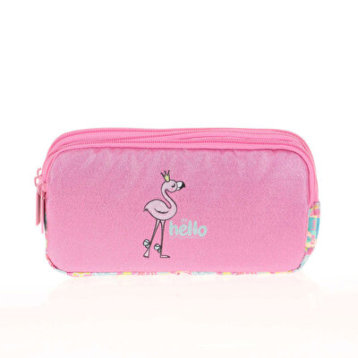 Kaukko Kids&Love 3 Bölmeli Aynalı Simli Flamin Kalem Çantası