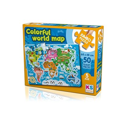Ks Puzzle Colorful World Map Jumbo Boy Puzzle 50 Parça