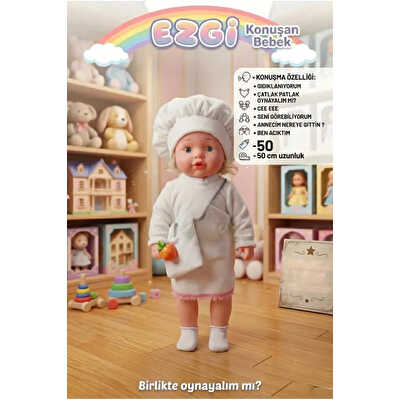 Konuşan Ezgi Beyaz Elbiseli Et Bebek 50 Cm