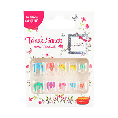 Lukky Cupcake Baskılı Yapışkanlı Takma Tırnak Seti