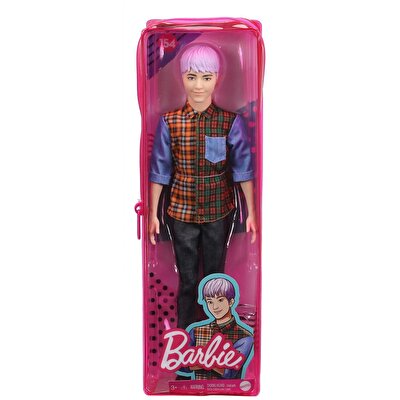Barbie Yakışıklı Ken Bebekler Mor Saçlı ve Ekose Gömlekli GYB05