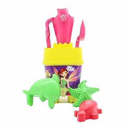 Resimli Sarı Kapaklı Full Parçalı Pembe Suluklu Dev Kova Seti 1029