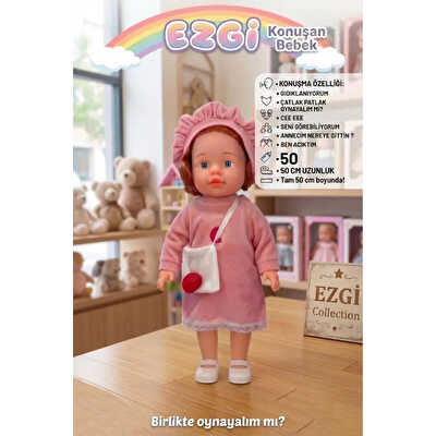 Konuşan Ezgi Pembe Elbiseli Et Bebek 50 Cm