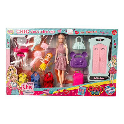 Cindy Makyaj Masalı Dolaplı Oyun Seti Pembe Elbiseli