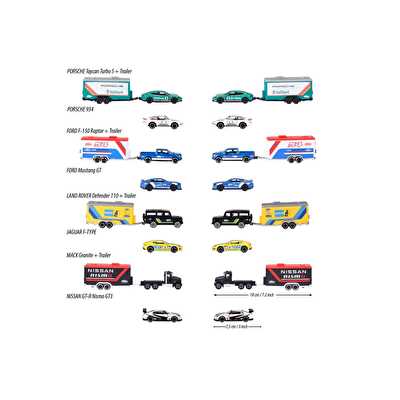 Majorette Car Trailer Ford 1:64 Lisanslı Metal Araç Seti Porsche Taycan Turbo S+ Porsche 934