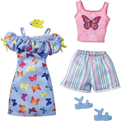 Barbie'nin Kıyafet Koleksiyonu İkili Paketler Mavi Kelebekli Elbise HBV68