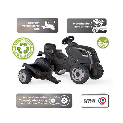 Smoby Life Farmer XL Siyah Pedallı Römorklu Traktör