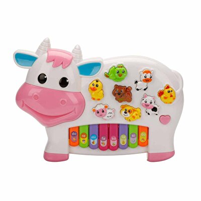 Türkçe Hayvan Sesli İnek Görünümlü Piyano Beyaz