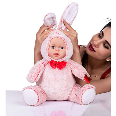 Bebek Yüzlü Peluş Oyuncak Kırmızı Tavşan 30 cm.