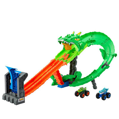 Hot Wheels Monster Trucks Köpek Balığı ve Dinozor Korkunç Ejderhaya Karşı Oyun Seti JFR06