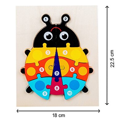 Ahşap Renkli Uğur Böceği Sayı Puzzle