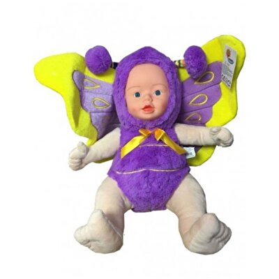 Gerçek Yüzlü Kanatlı Arı Peluş Bebek Mor