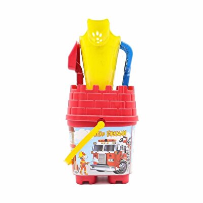 Resimli Kırmızı Kapaklı Sarı Suluklu Kale Kova Seti