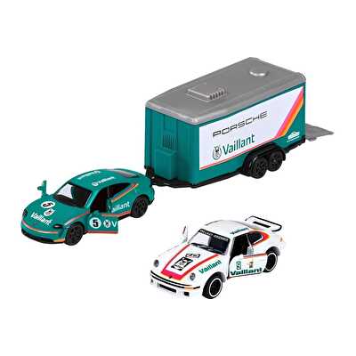 Majorette Car Trailer Ford 1:64 Lisanslı Metal Araç Seti Porsche Taycan Turbo S+ Porsche 934
