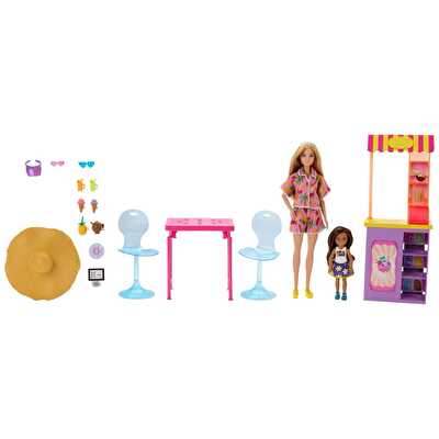 Barbie Yaz Tatili Bebek ve Smoothie Standı Oyun Seti JLX41