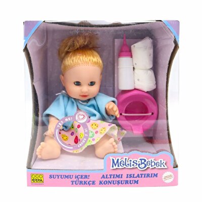 Melis Altını Islatan Sesli Bebeğim Mavi Hırkalı Pembe Elbiseli