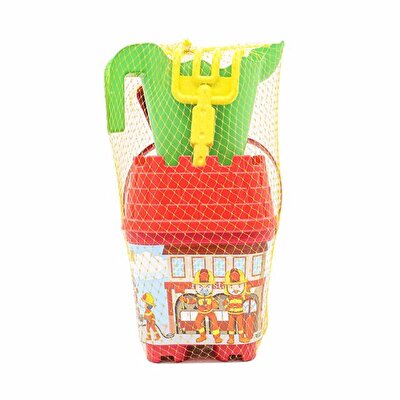 Resimli Kırmızı Kapaklı Yeşil Suluklu Kale Kova Seti