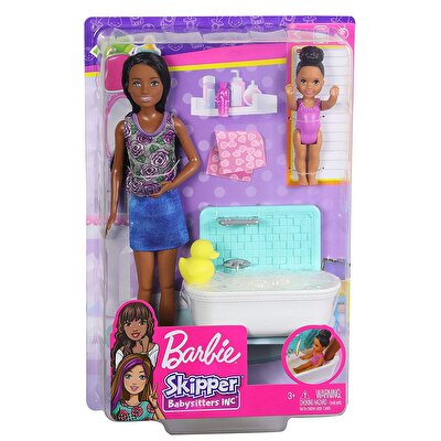 Barbie Bebek Bakıcılığı Oyun Seti Banyo Temalı Esmer FXH06
