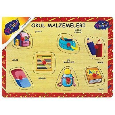 Playwood Ahşap Tutmalı Okul Malzemeleri Puzzle