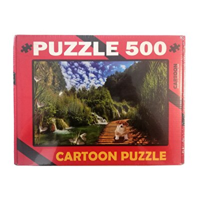 Cartoon Puzzle 500 Parça Yavru Köpek ve Doğa