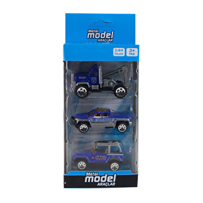 Mega Üçlü Die-Cast Araçlar Çekici-Polis Pikap-Polis Jip