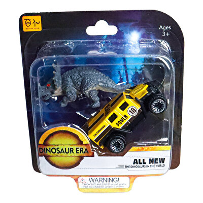 Metal Arabalı Jurassic Era Kauçuk Dinozor Seti Sarı