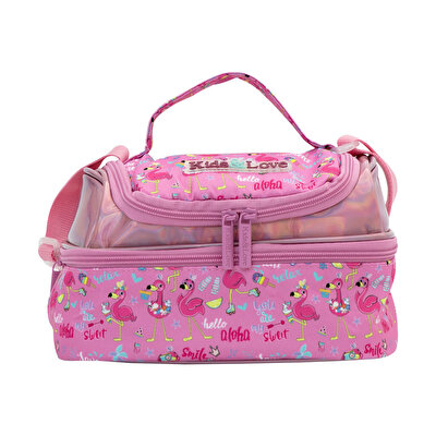 Kaukko Kids&Love Aynalı Taşlı Flamingo Termos Beslenme Çantası