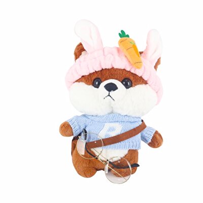 Gözlüklü Kahverengi Pembe Bandanalı Peluş