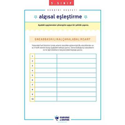 5.Sınıf - Bilişsel Beceriler Geliştirme Aktiviteleri Seti (A-B-C seri)
