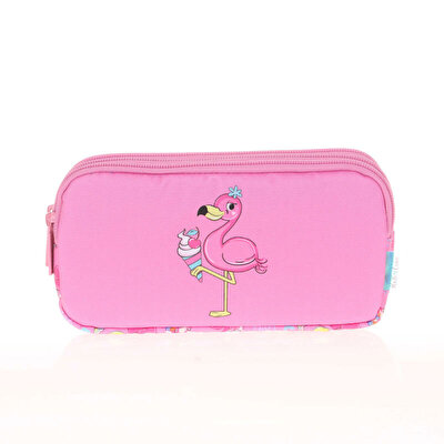Kaukko Kids&Love Aynalı Taşlı Flamingo 3 Bölmeli̇ Kalemlik Çantası
