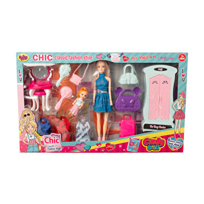 Cindy Makyaj Masalı Dolaplı Oyun Seti Mavi Elbiseli