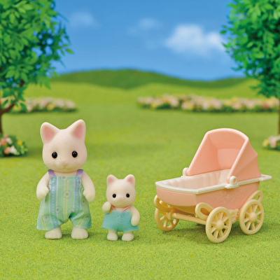 Sylvanian Families Çiçekli Kedi Baba ve Bebek Arabası Seti
