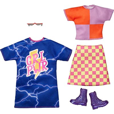 Barbie'nin Kıyafet Koleksiyonu İkili Paketler Sarı Pembe Kareli Etek HBV69